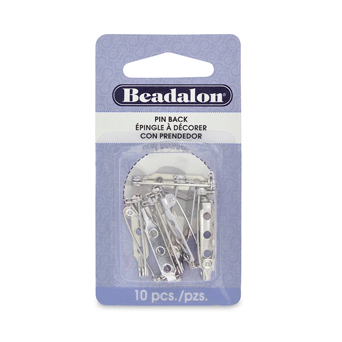 Pin Back, 1 in (25mm), Rhodium Plated, 10 pc