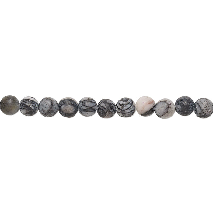 Black Silk Stone (Natural), Matte, 4mm Round