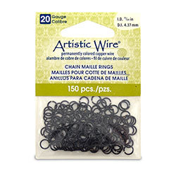 20 Gauge Artistic Wire, Chain Maille Rings, Round, Black, 11/64 in (4.37 mm), 150 pc
