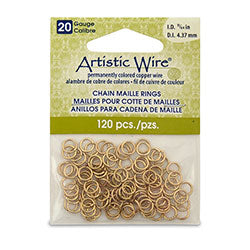 20 Gauge Artistic Wire, Chain Maille Rings, Round, Tarnish Resistant Brass, 11/64 in (4.37 mm), 120 pc