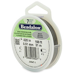 7 Strand Stainless Steel Bead Stringing Wire, .020 in (0.51 mm), Bright, 100 ft (31 m)