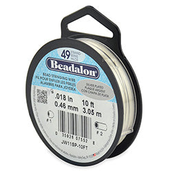 49 Strand Stainless Steel Bead Stringing Wire, .018 in (0.46 mm), Silver Plated, 10 ft (3.1 m)