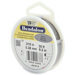 19 Strand Stainless Steel Bead Stringing Wire, .015 in (0.38 mm), Bright, 30 ft (9.2 m)