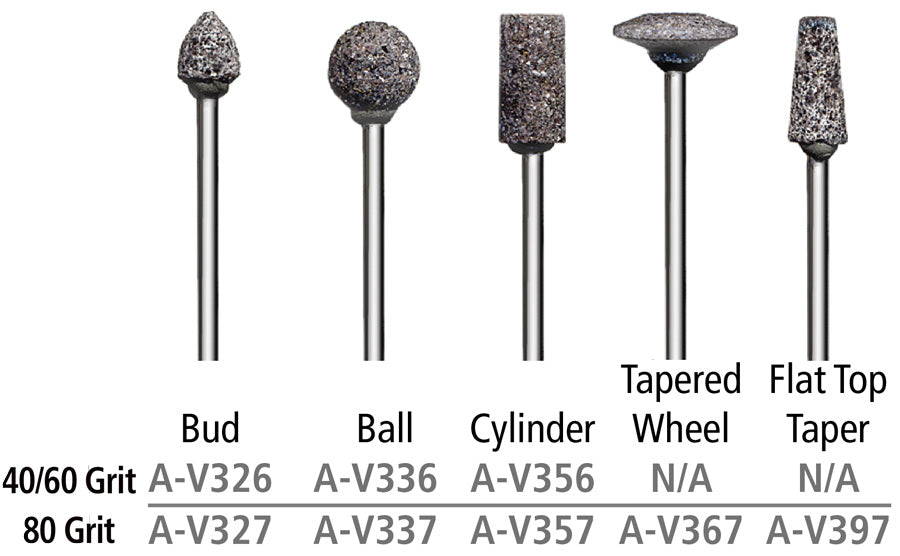 V Stone Mounted Abrasive Points – 3/32″ Shanks