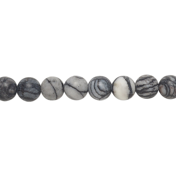 Black Silk Stone (Natural), Matte, 6mm Round