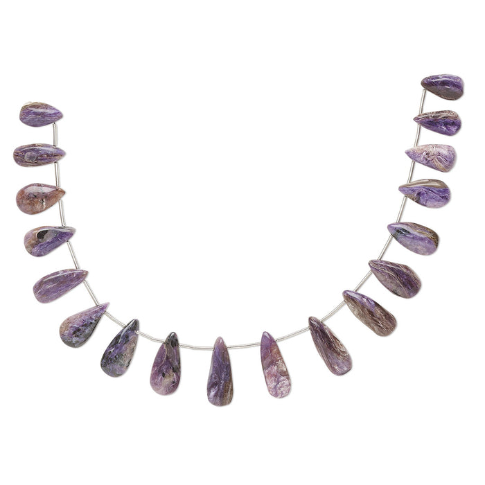 Charoite (Natural) Graduated Hand-Cut Top-Drilled Puffed Teardrop
