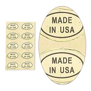 "MADE IN USA." Adhesive label, Gold & Black