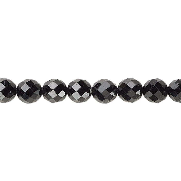 Black tourmaline (natural), 6mm hand-cut faceted round