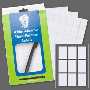 Adhesive label, paper, white, 3/4 x 1/2 inch rectangle