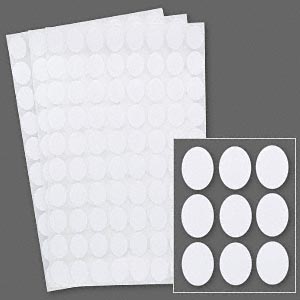 Adhesive label, paper, white, 1/2 x 3/8 inch oval