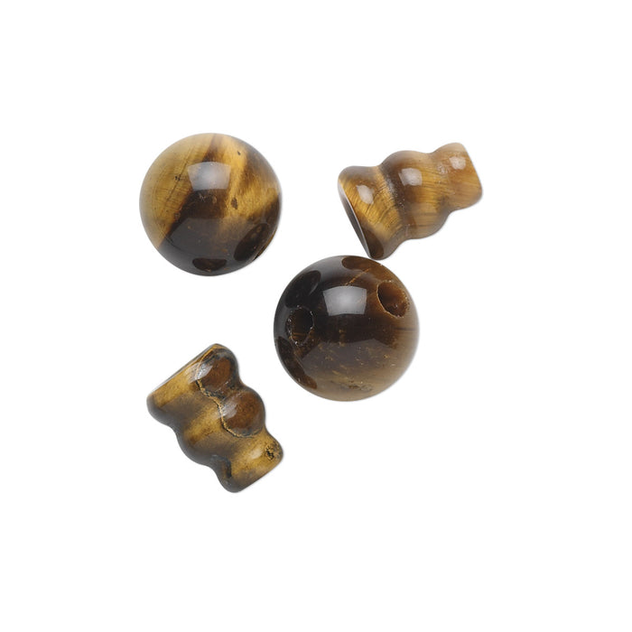 Tigereye (natural), 9x7mm Cone & 10mm T-Drilled Round